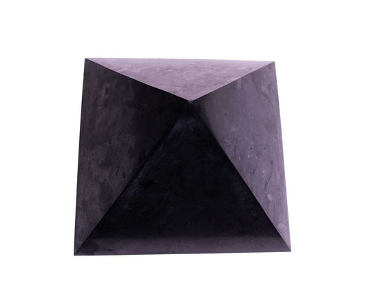 Large 20 lb hand-carved authentic Karelian shungite pyramid showing natural stone veining on a clean white background.